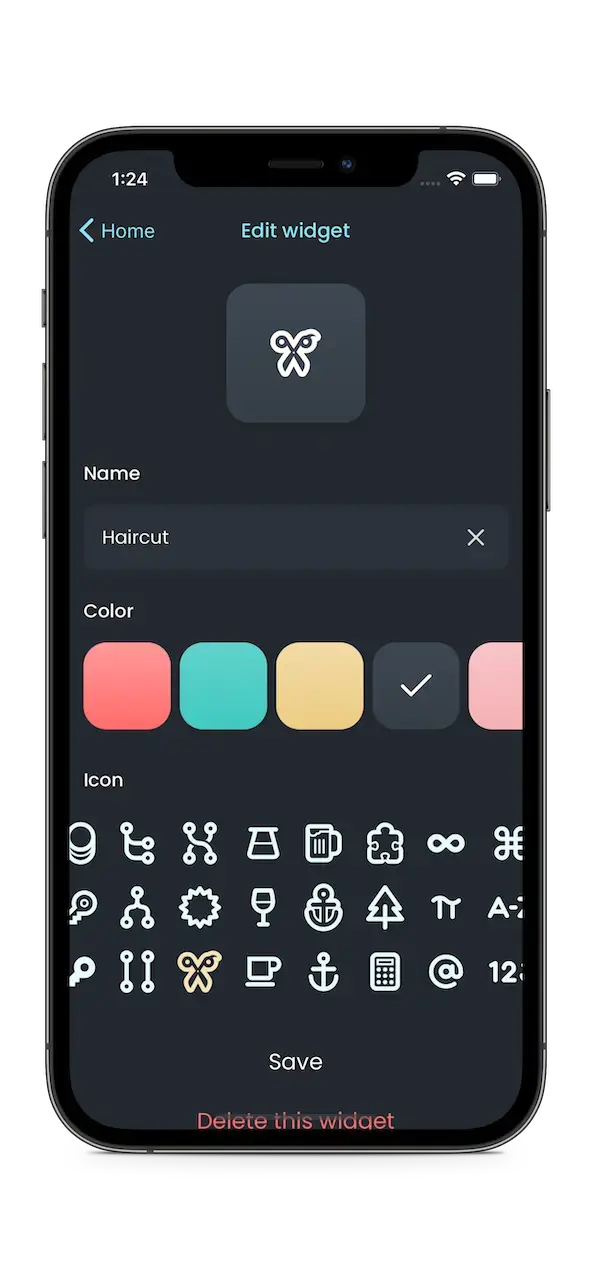 Edit widget screen