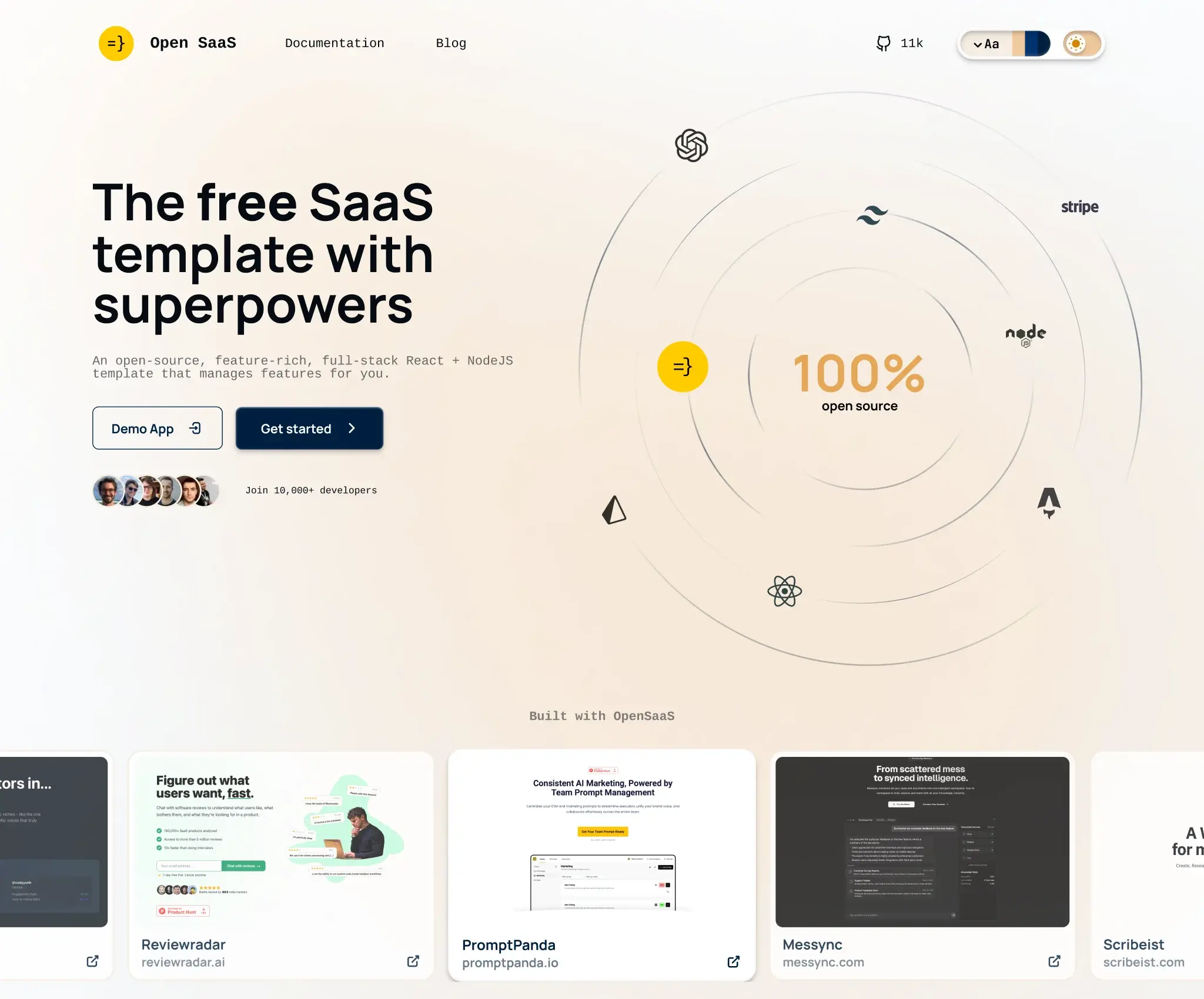 Open SaaS 2.0 landing page
