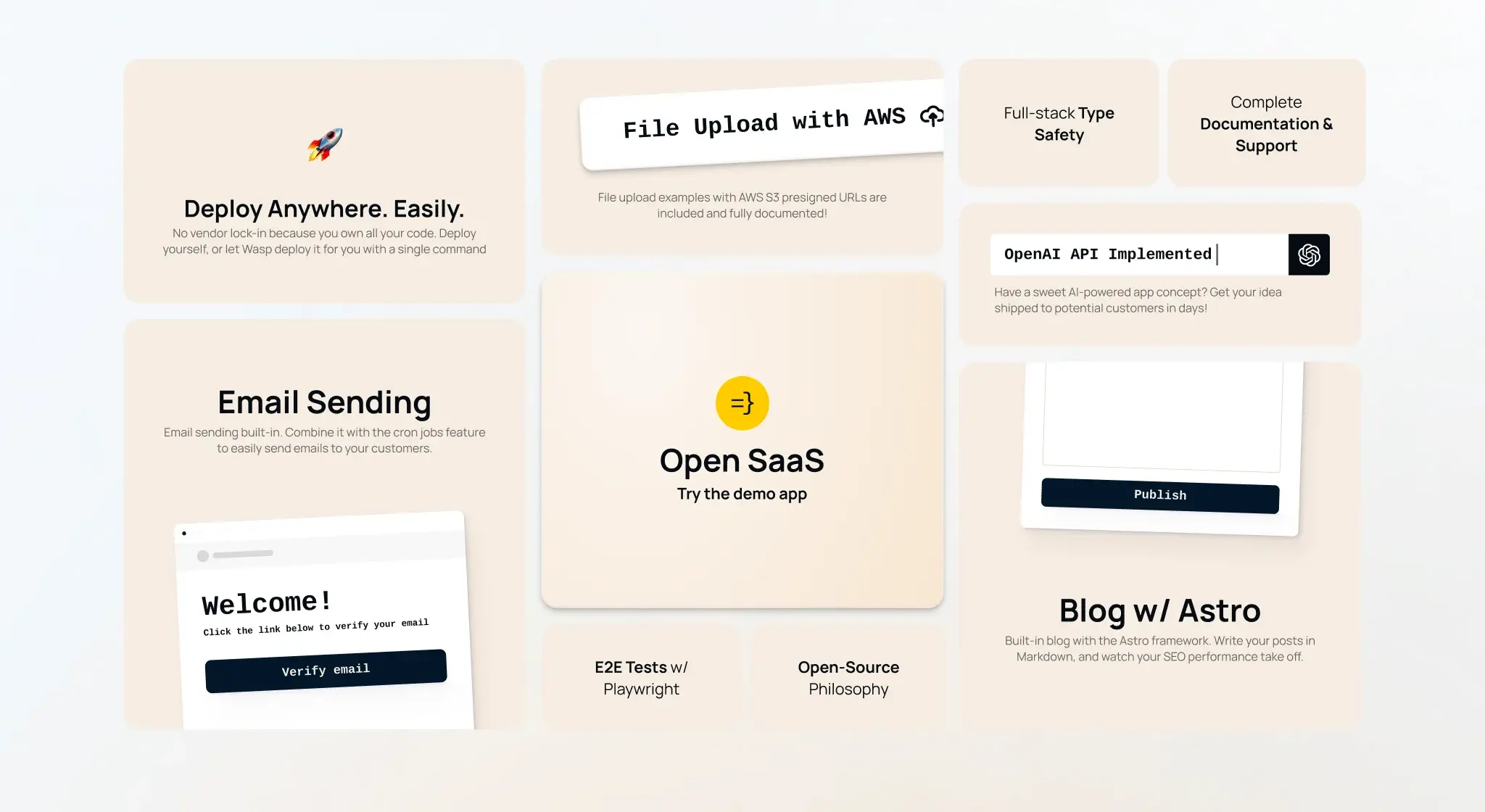 Open SaaS 2.0 features grid